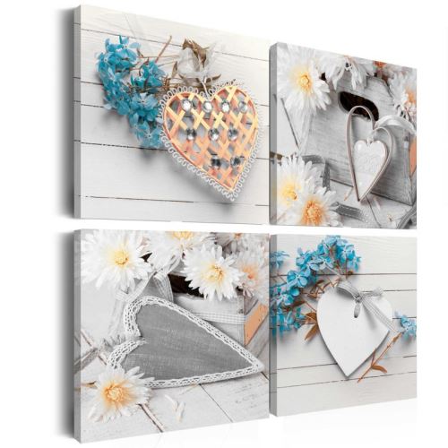 Tableau - Flowers and hearts .Taille : 60x60
