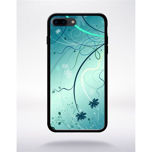 Coque abstrait turquoise fleur compatible apple iphone 7 plus bord noir silicone