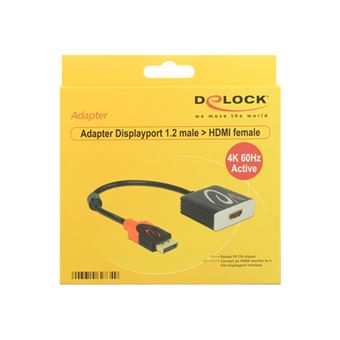 Delock Adapter Displayport 1.2 male > HDMI female 4K Active - Convertisseur  vidéo - Parade PS176 - DisplayPort - HDMI - noir - Accessoire photo - Achat  & prix