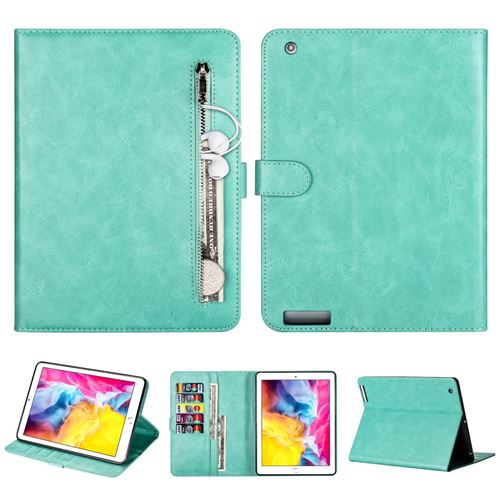 Etui en PU poche zippée avec support vert pour votre Apple iPad 2/3/4