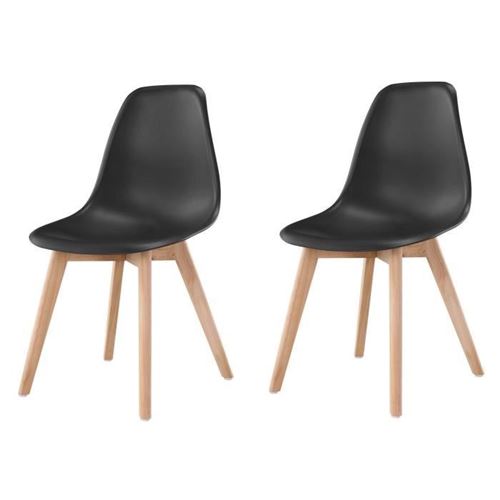 Sacha Lot De 2 Chaises De Salle A Manger Noir - Pieds En Bois Hevea Massif - Scandinave - L 48 X P 55 Cm