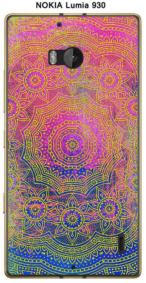 Coque Nokia Lumia 930 design Mandala rosace Violet, Bleu Jaune