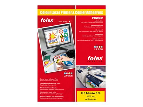Folex CLP ADHESIVE P CL - Polyester - auto-adhésif - 50 microns - transparent clair - A4 (210 x 297 mm) 50 feuille(s) film