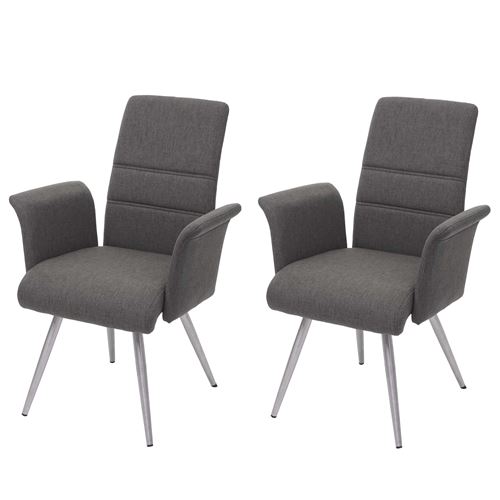 2x chaise de salle à manger MENDLER HWC-G55 tissu acier inoxydable brossé gris