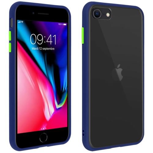 Coque Pour iPhone SE 2020 Bumper Antichoc Dos Transparent - Bleu mat