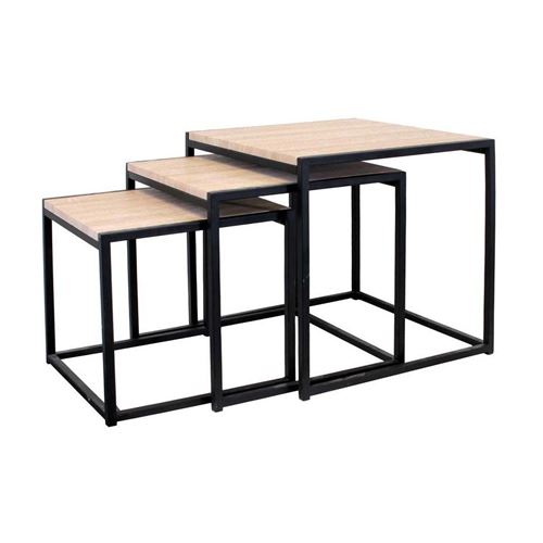 The Home Deco Factory - Tables carrées gigognes métal et bois (Lot de 3) Noir