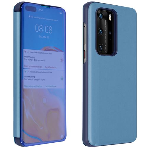 Housse pour Huawei P40 Pro Clapet translucide Design Miroir Support Vidéo bleu