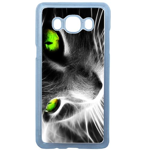Coque chat noir et blanc yeux vert compatible galaxy j7 2016 transparent