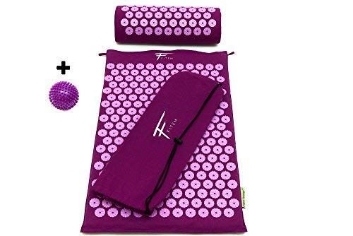 Fitem Kit d'acupression - Tapis d'Acupression + Coussin + Sac + Boule de Massage - Soulage douleurs Dos et Cou - Relaxation - Récupération Physique et Sportive