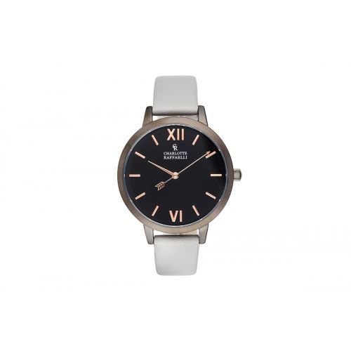 Montre Femme Charlotte Raffaelli Mouvement Quartz Cadran Noir 36mm Et Bracelet Gris En PU CRB043