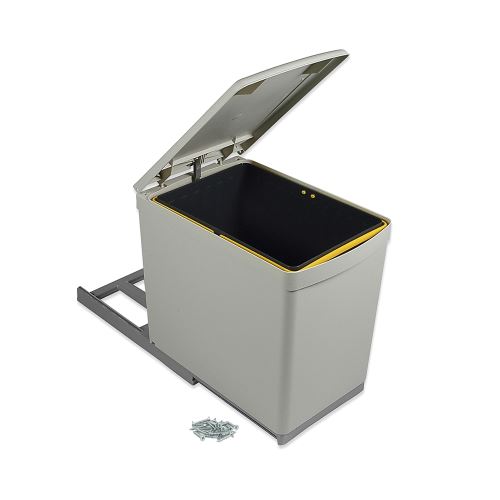 Poubelle de recyclage emuca à fixation inférieure et extraction manuelle avec 1 conteneur de 16 litres et couvercle automatique