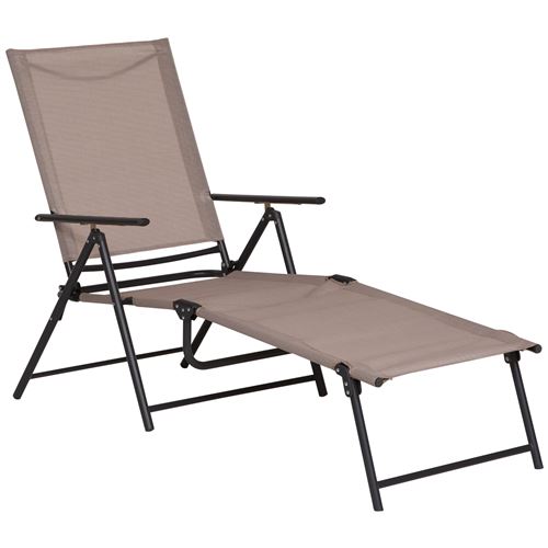 Bain de soleil pliable transat inclinable 5 positions chaise longue grand confort avec accoudoirs dim. 152L x 65l x 100H cm métal époxy textilène sabl