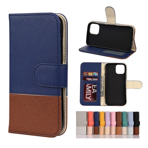 Etui en PU texture croisée d'épissage de couleur avec support bleu foncé pour votre Apple iPhone 12 Pro Max 6.7 pouces