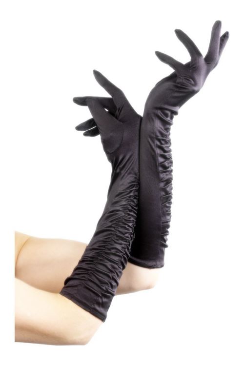 Gants long satin noir plisses 40cm