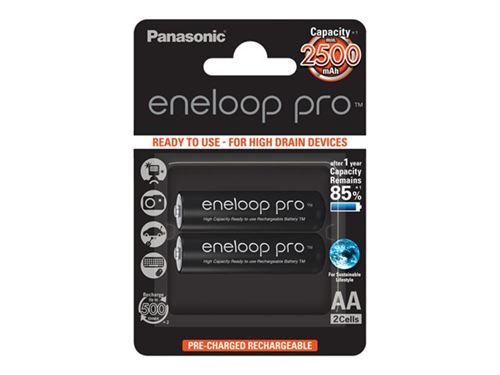 Panasonic eneloop pro BK-3HCDE/2BE - Batterie 2 x type AA - NiMH - (rechargeables) - 2500 mAh