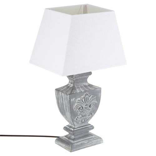 Lampe Patine en bois - H. 50 cm. - Gris