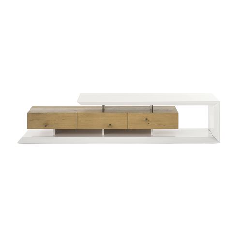 Miliboo Meuble TV design laqué blanc et bois L198 RITUEL