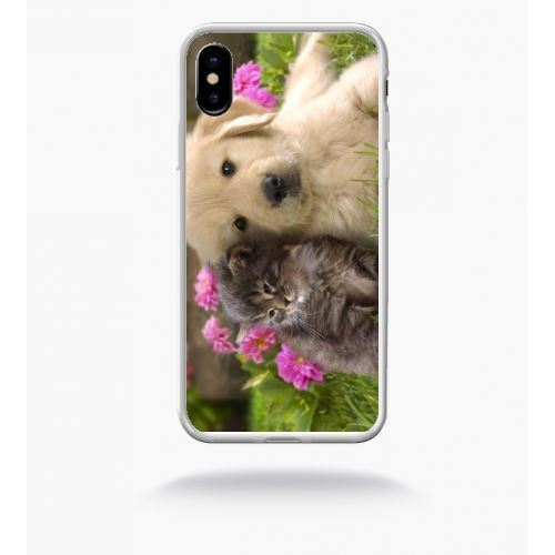 Coque chiot golden retriever et chaton compatible apple iphone x bord transparent