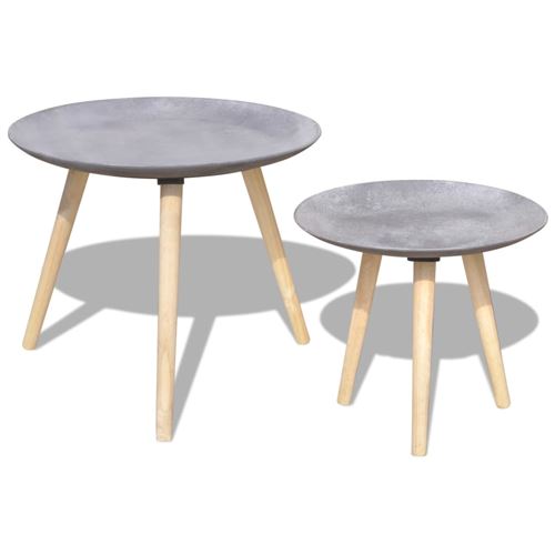 vidaXL Salontafel en bijzettafel set grijs 55 en 44 cm 2-dlg