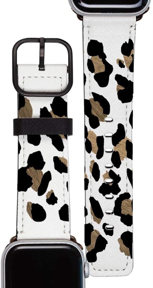 Bracelet Gocase Animal Print Space Gray - Compatible avec Apple Watch 42/44 mm - Fermeture réglable - Bracelet de rechange en cuir Saffiano Vegan - Résistant à l'eau - Convient pour les séries 1/2/3/4