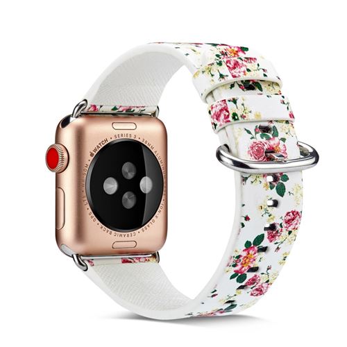 Bracelet en cuir véritable fleur style F pour votre Apple Watch Series 4 40mm/Series 3 2 1 38mm