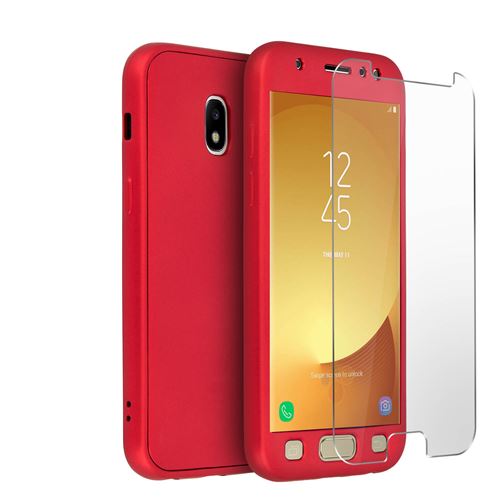Coque Galaxy J5 2017 Coque Intégrale Silicone Rouge + Film Verre Trempé Ecran