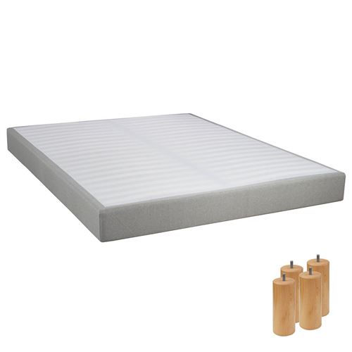 TAPIKIT - Sommier Tapissier D&eacute;montable 2x20 Lattes 160x200cm Lin + Pieds Bois 15cm -