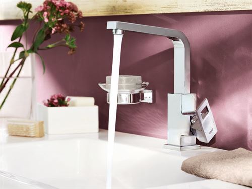 Robinet salle de bain design mitigeur de lavabo haut à bec mobile chromé  avec économie d
