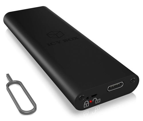 ICY BOX USB-C Boîtier pour m.2 SATA SSD, USB 3.1 (Gen 2, 10 GB/s), Protection de l'écriture en Aluminium Noir
