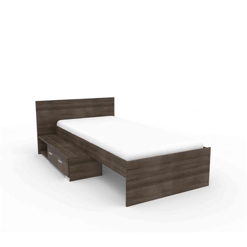 Lit en bois imitation noyer avec tiroir 90x200 - LT1023 - Terre de Nuit