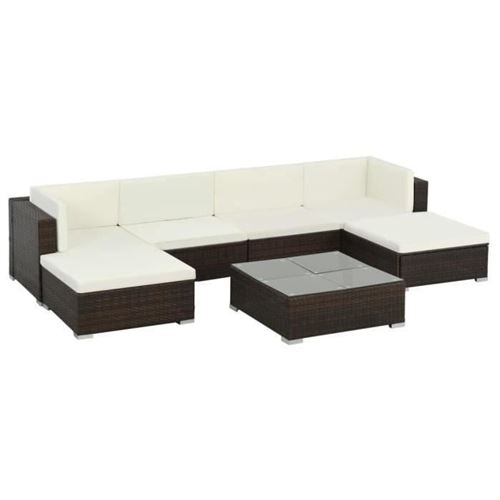 Vidaxl Marron Salon De Jardin 7 Pcs - Rotin - Image 2