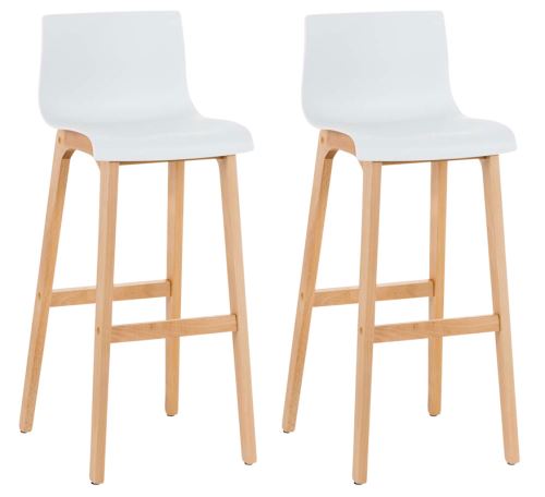 CLP Lot de 2 tabourets de bar Hoover assise plastique Pieds nature , Blanc