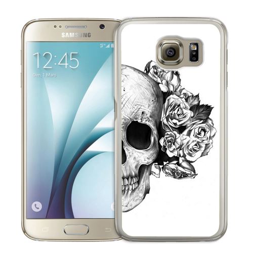 Coque pour Samsung Galaxy S7 skull head roses noir blanc