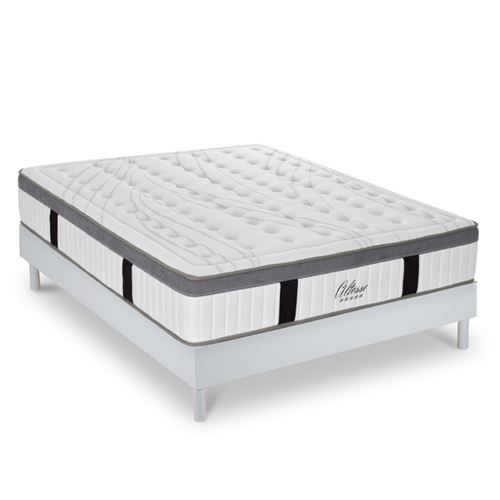 Ensemble matelas &agrave; M&eacute;moire de forme et sommier blanc 180x200