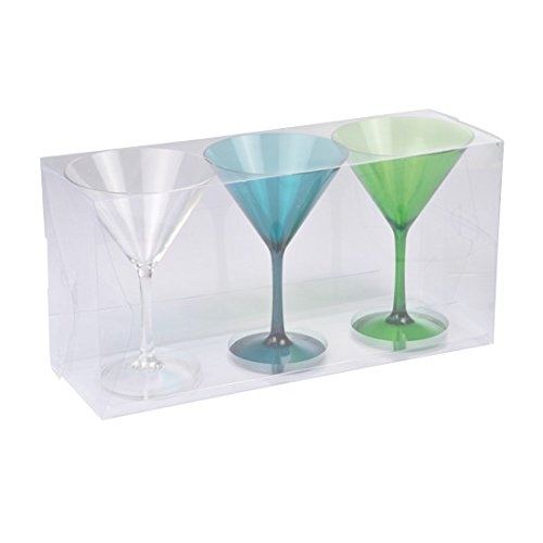 Lot de 3 verres a cocktail acrylique - transparent bleu vert 6vai812f