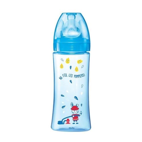 Dodie biberon initiation+ 330ml bleu pompier +6 mois tétine ronde 3 vitesses débit 3