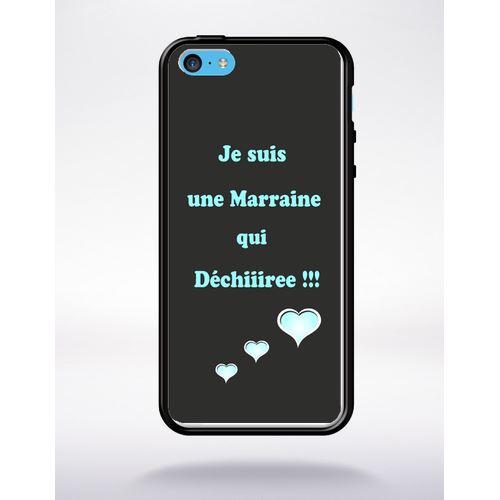 Coque Marraine Turquoise Et Noir Compatible Apple Iphone 5c Bord Noir Silicone