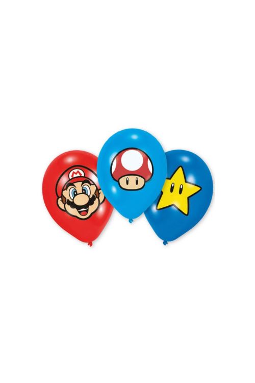 6 Ballons Latex Super Mario™ Rouge / Bleu /ciel - Multicolore