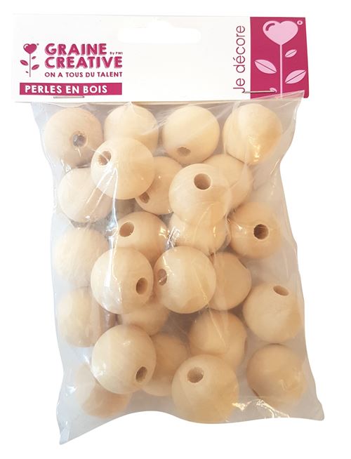 Perle en bois Ø 40 mm boule percée Ø 8 mm 10 pièces - graine créative