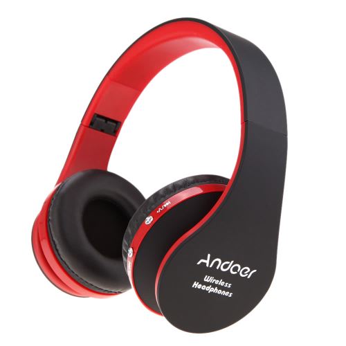 Écouteur stéréo Bluetooth sans fil pliable Casque mains libres Mic Noir et rouge