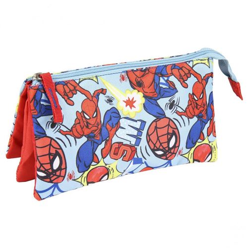Trousse Spiderman 3 compartiments bleu et rouge Marvel (23x12,5x3cm)