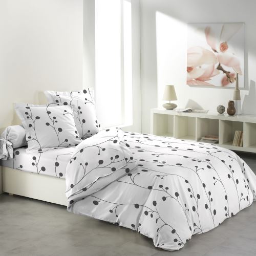 Parure drap 4 p. imprime 57 fils allover clochettes Blanc