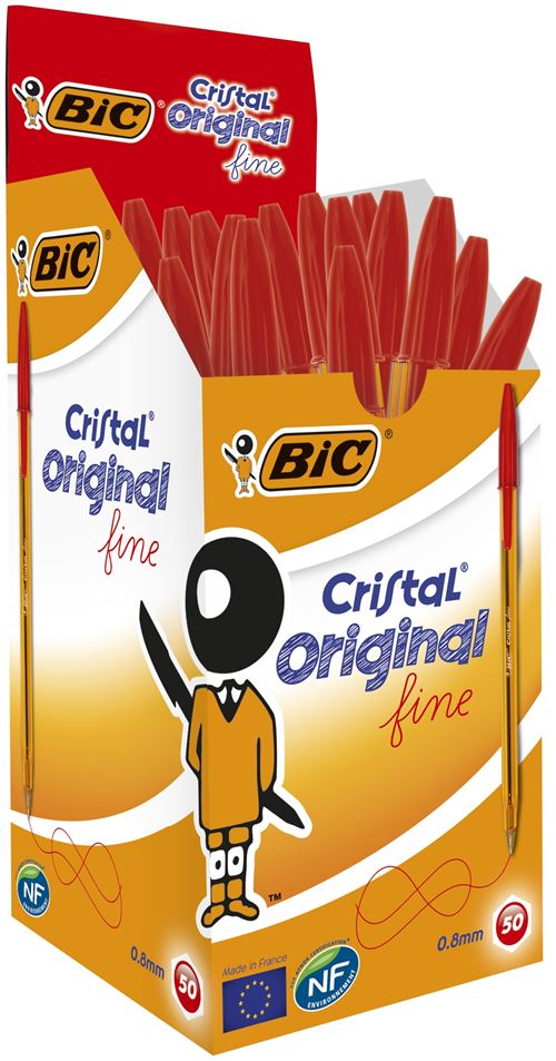 Bic Cristal Original Stylo bille à capuchon - pointe fine 0,8 mm Rouge - vue 3