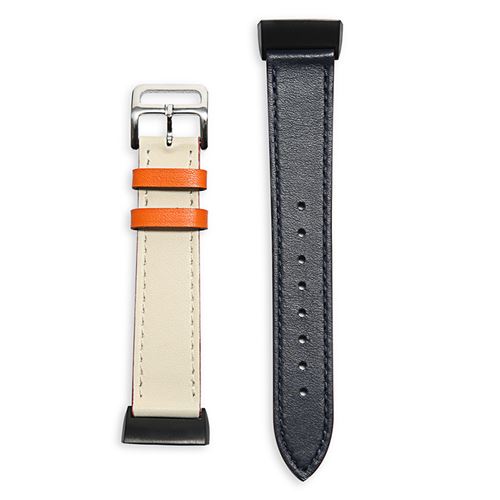 Bracelet en cuir souple pour Fitbit Charge3 / Charge4 - Blanc&Orange