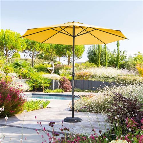 Parasol mat central rond 3m Loompa moutarde Hespéride