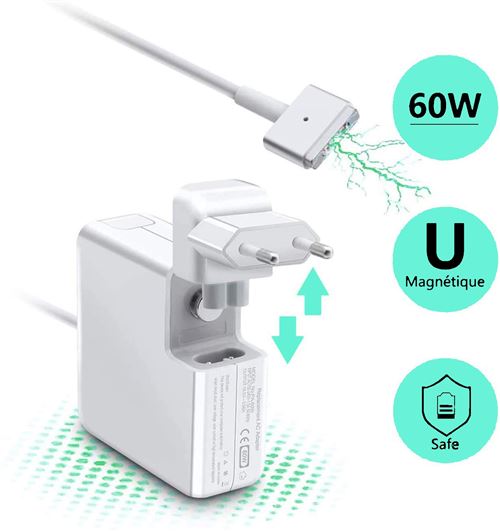 Chargeur 60W T-Tip Pour MacBook Pro Modèles A1425 A1435 A1502 - Magsafe 2 (pas MagSafe 1)