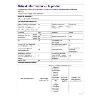 Réfrigérateurs combinés 193L Froid Statique SCHNEIDER 48.5cm F, SCCB193NFS