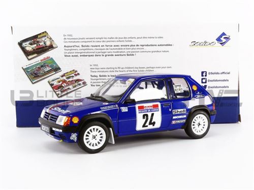 Voiture Miniature de Collection SOLIDO 1-18 - PEUGEOT 205 Rallye PTS - Tour de Corse 1990 - Blue - 1801711
