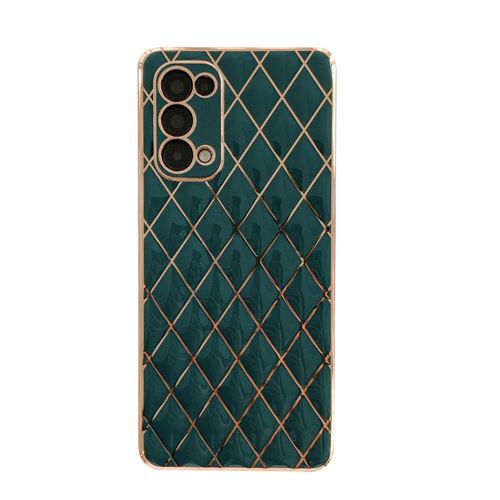 Coque en Cuir Pour Samsung Galaxy S22 Frusde avec Galvanoplastie Diamant Motif de Grille Etui-Vert