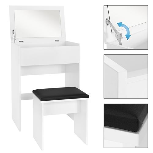Coiffeuse Avec Miroir Noire - 96x39x142 Cm - Meuble Salle De Bain Ou Chambre